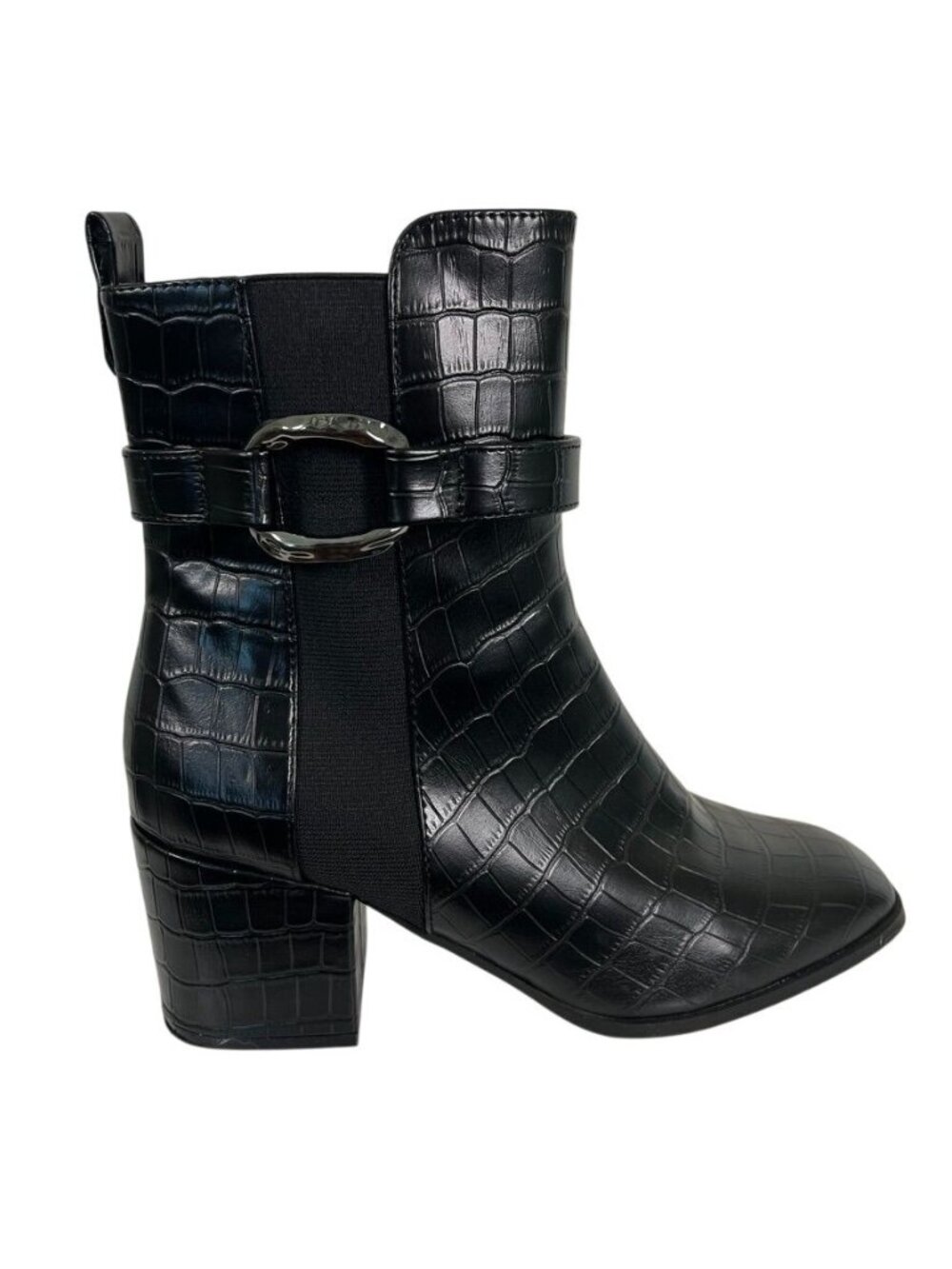 Kenneth Cole Black Croc Embossed Ankle Boots Block Heel Women Sz 9 NWOB 90s Y2K - Picture 5 of 14